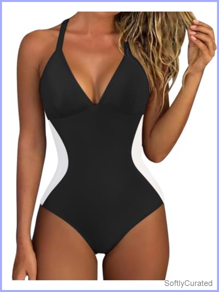 Slimming Tummy Control One Piece Swimsuit Sexy V-Neck Push Up Bathing Suit